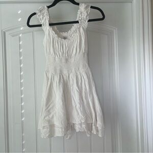 Urban Outfitters BDG smocked ruffle romper white Rosie Babydoll Seersucker XS